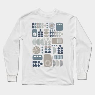 Retro Mid Century Modern in Navy, Grey and Neutral Tones Long Sleeve T-Shirt